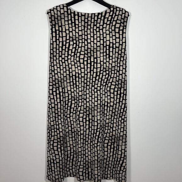 Kenneth Cole 3X Sleeveless Gathered Front Fitted Midi Dress Black Tan Print NWT - Picture 10 of 11
